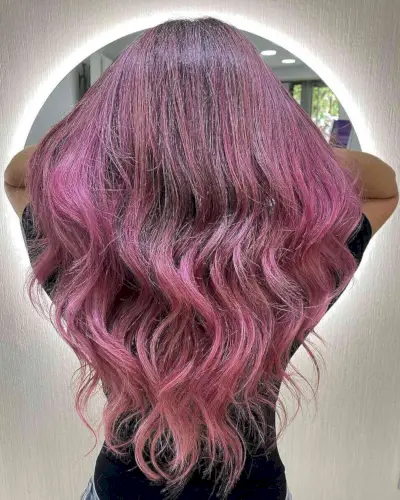 Black Hair with Pink Balayage