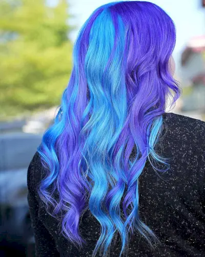 Electric Blue and Purple Streaks in Hair
