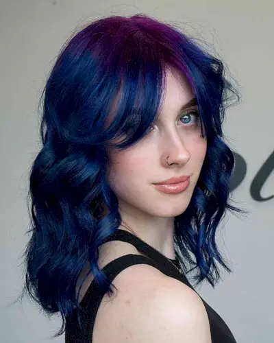 Galaxy-Inspired Velvet Blue and Purple Hair