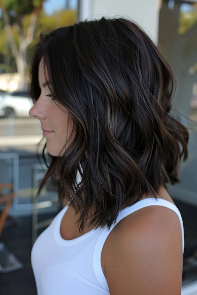 Brune låse med lowlights' title=