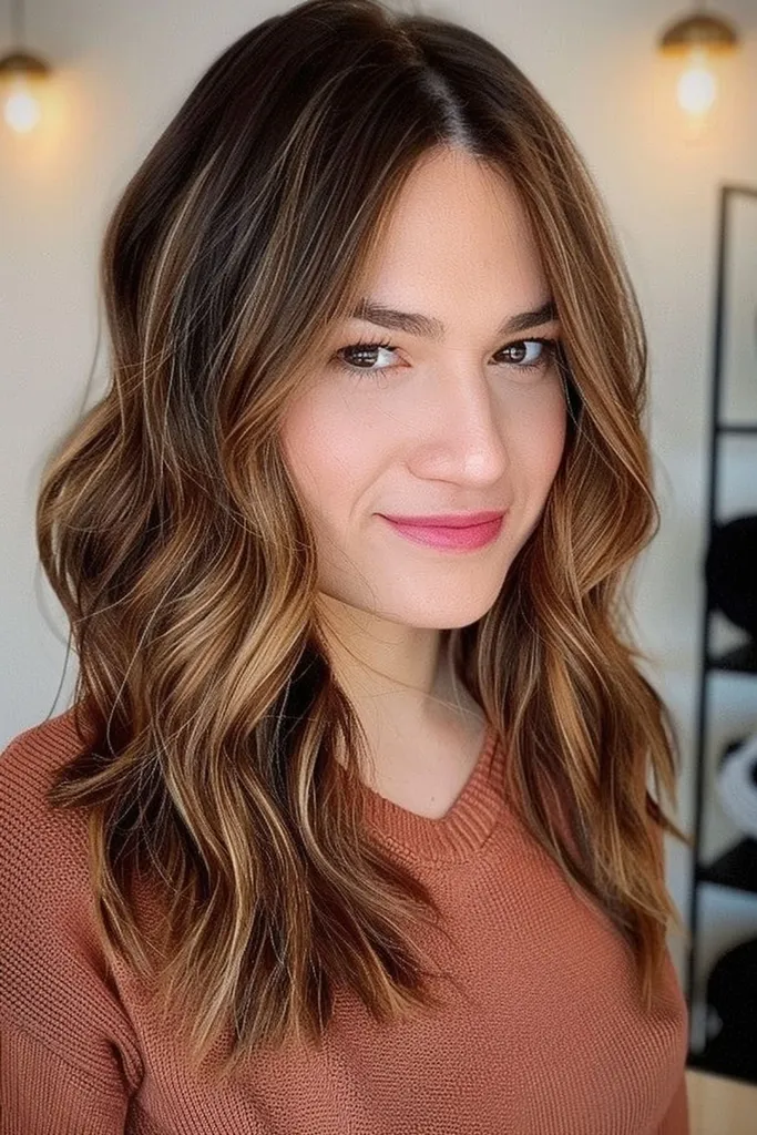 Kastanjebrun med lysebrune highlights' title=