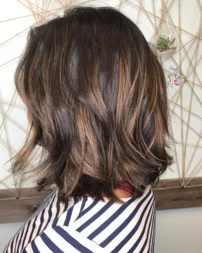 Soft Caramel Brown Highlights on Dark Brown Bob