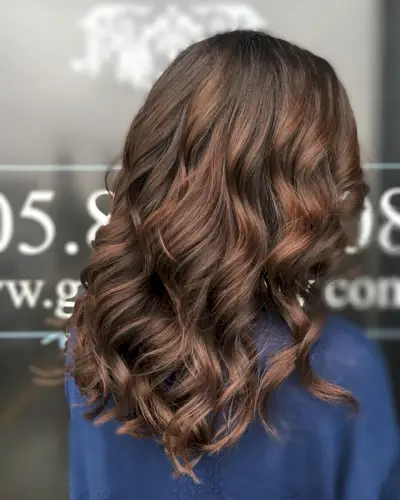 Caramel Highlights Swirled On Dark Brown Hair