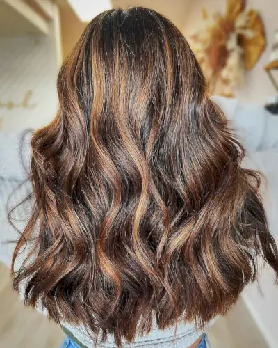 Medium Dark Brown Hair with Caramel Highlights