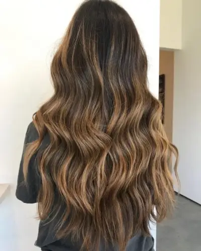 Brown Balayage Hair with Caramel Highlights and Lowlights