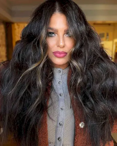 Dark Brown Balayage with a Subtle Money Piece