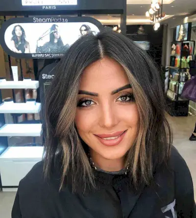 Black Hair with Caramel Beige Money Piece Highlights