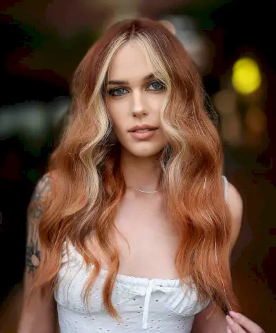 Long Copper Hair with a Blonde Money Piece