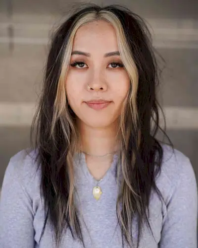 Modern Shag with a Money Piece for women with longer fine hair