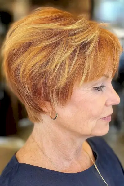 pumpkin spice and blonde highlights fall hair color for elderly lady