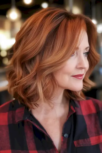 caramel apple balayage fall hair color for mature ladies