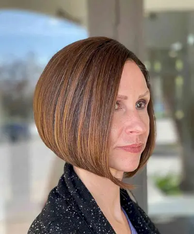 Autumn Inspired Sleek Bronze Bob on Older Women Over 40