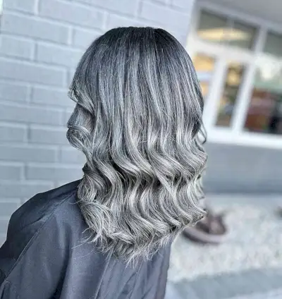 Silver-White Grey Balayage for Medium-Length Waves