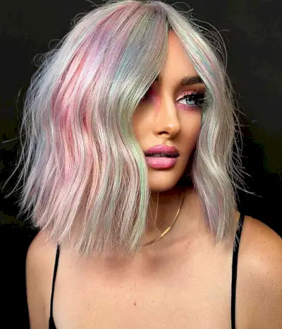 Silver Hair with Pastel Streaks