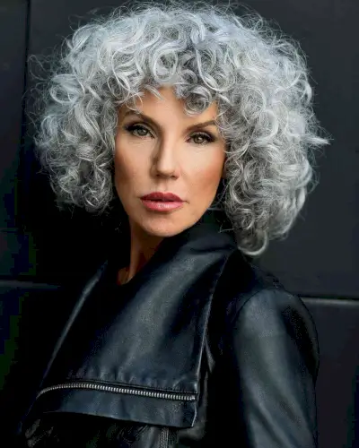 One-Length Silver Curly Bob