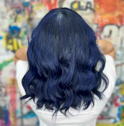 Medium-Length Cut with Navy Blue Balayage Hair Color