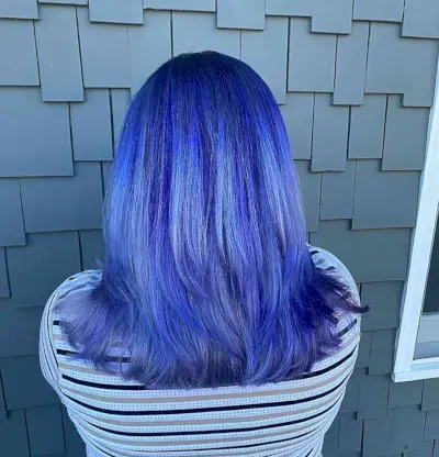 Dark Blue Roots with Periwinkle Balayage Hue for Medium Hair