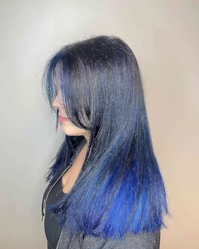 Black to Blue Ombre Balayage on Long Straight Hair