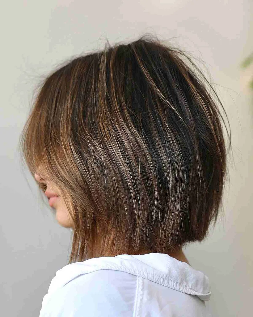 Rozměrové melír na hnědých vlasech s jemným rámováním' title=