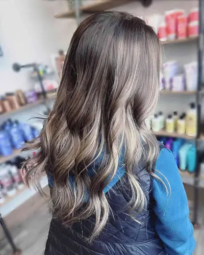 Mushroom Brown Balayage with Ashy Undertones for Mid-Long Wavy Hair