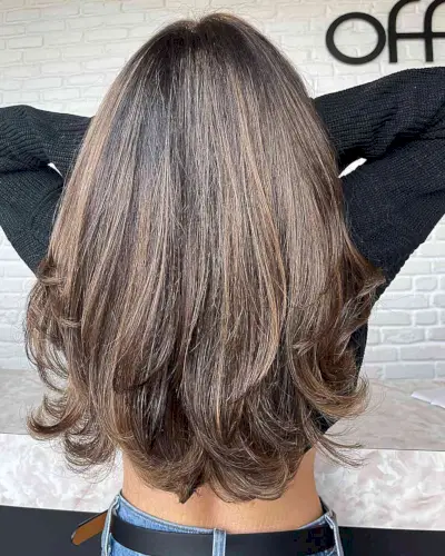 Mushroom Brown Balayage with Dark Roots and Long Layers