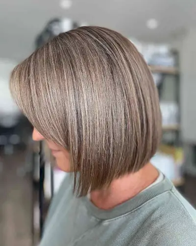 Soft Mushroom Beige Brown Balayage Bob with Side Bangs