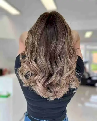 Mid Back-Length Bright Mushroom Brown Balayage Ombre Hair