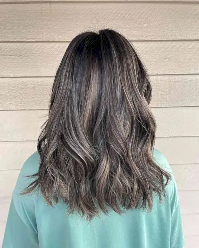 Mid-Length Locks with Dark Brown Base and Mushroom Balayage Highlights