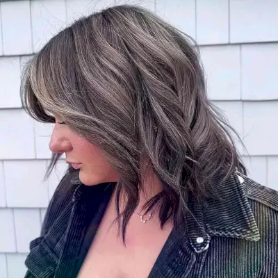 Shoulder-Length Hair with Subtle Balayage of Smokey Mushroom Brown Hue