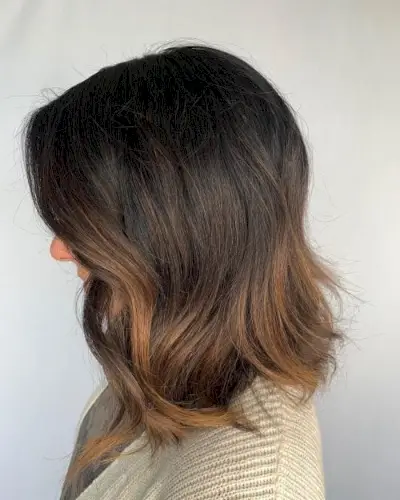 Sophisticated dark brunette balayage lob