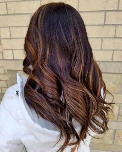 Velvety dark burgundy and brown balayage