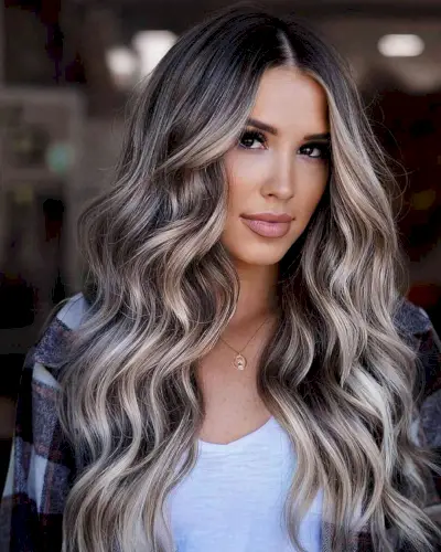 Luscious dark brown to ash blonde balayage