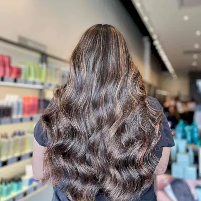 Copper Brunette Black Balayage on Very Long Hair