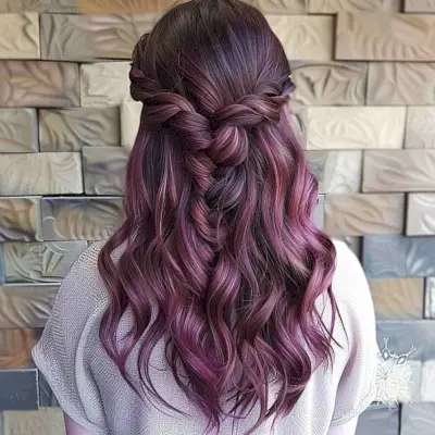 Braided Mauve Maroon with Dark Brown Roots