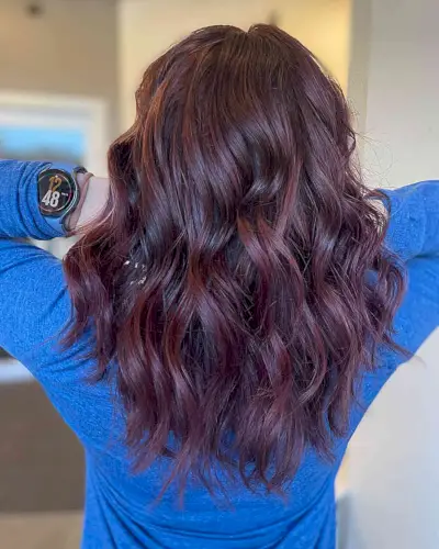 Cool-Toned Maroon Babylights for Medium Layered Hair