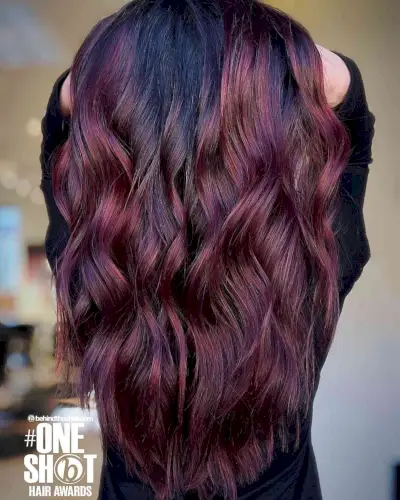 Maroon highlights on black hair