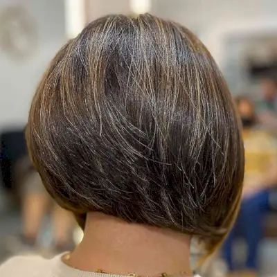 Short Stacked Bob with Brown Tones for women with straight hair 