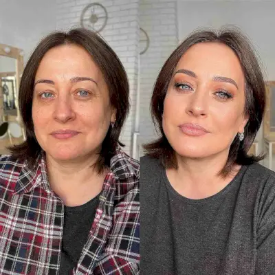 Short Brown Cut with a Middle Part