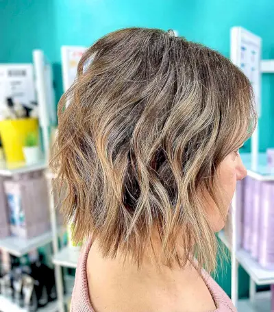Toasted Light Brown Highlights on Short Wavy Bob
