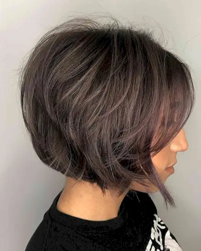 Jaw-Length Layered Bob on Dark Brown Hair