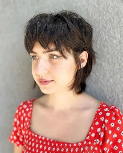 very dark chestnut short shag cut