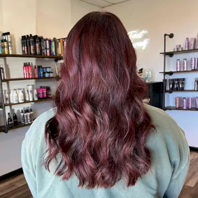 Dimensional Mahogany with Magenta Hues and Long Soft Waves