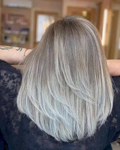 Ash Blonde Balayage with Platinum Ends