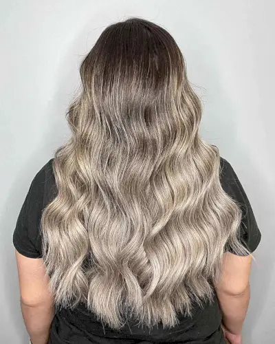 Silvery Icy Blonde Balayage Ombre for Long-Length Waves