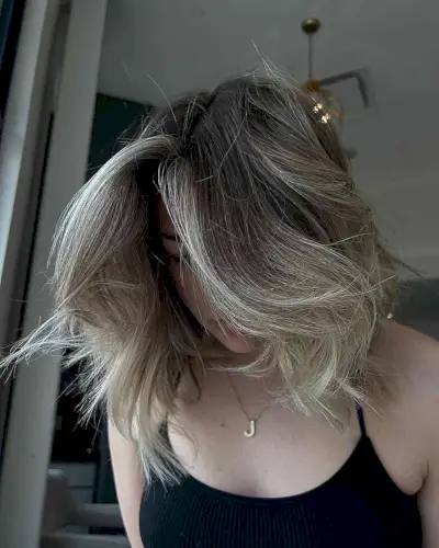 Platinum Icy Blonde Partial Balayage for Dark-Haired Long Bob Cut