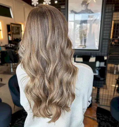 Soft Dishwater Blonde Highlights on Long-Length Brown Hair