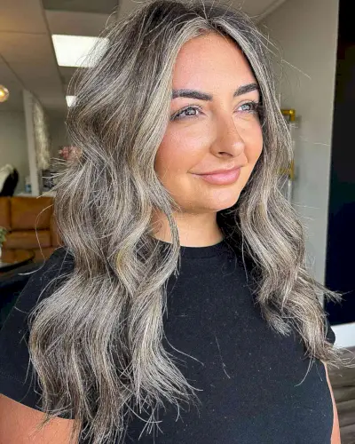 Long Brunette Hair with Dishwater Dirty Blonde Money Piece