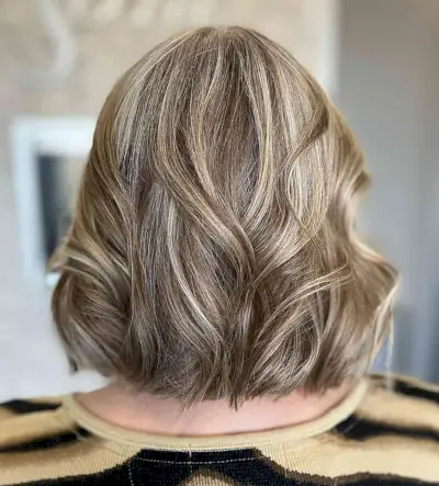 Dimensional Brown Lob with Subtle Dishwater Blonde Highlights