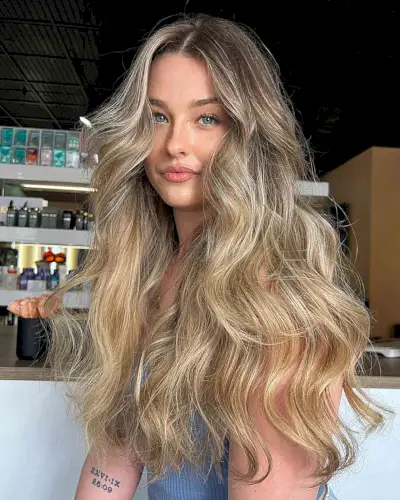 Long-Length Dishwater Blonde Hair with Root Melt