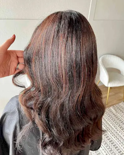Red-Copper Highlights on Dark Brown Hair